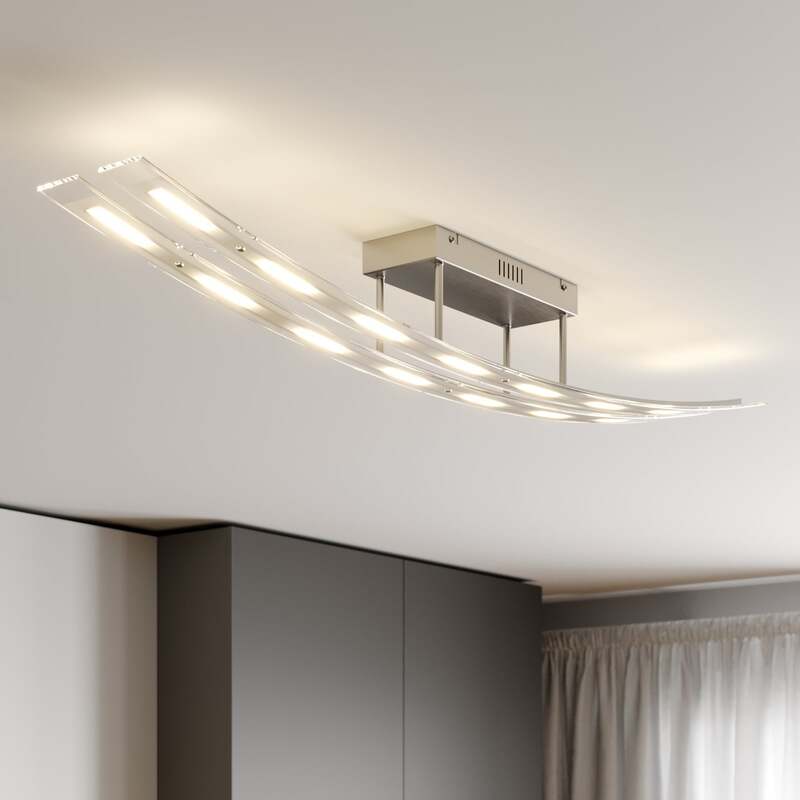 [neuwertig] B-ware Lindby Deckenleuchte Jarda Led Lampe Dimmbar Warmweiß 134cm Nickel Matt 5760lm