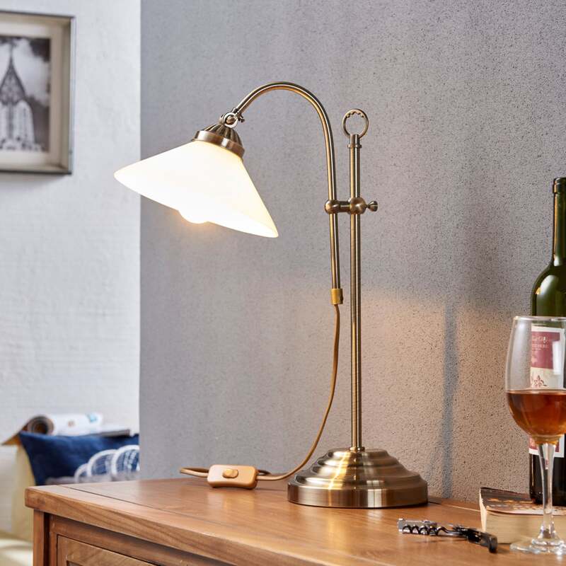 [neuwertig] B-ware Lindby Tischlampe Otis Led Lampe Höhenverstellbar Altmessing Glas 60,5cm E14