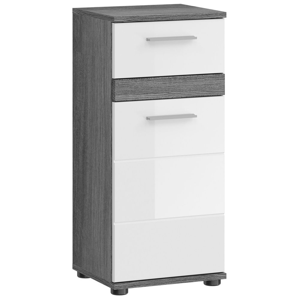 Standschrank In Rauchsilber Nachbildung Mit Front In Weiß Hochglanz Tiefzieh, Höhe 79 Cm Brest-158