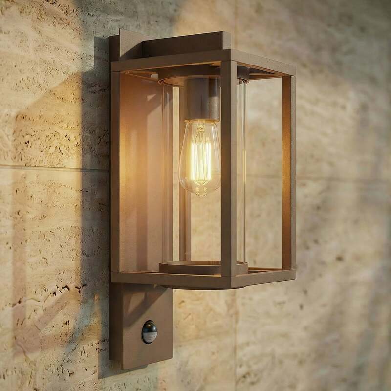 [neuwertig] B-ware Lucande Außenwandleuchte Ferda Led Gartenlampe Mit Sensor Braun 38cm Ip44