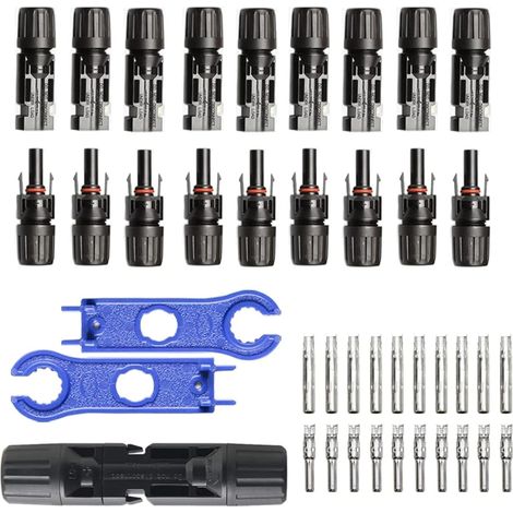 Maryplast-20 Paar Mc4 Solarstecker Mit 2 Blauen Schlüsseln, Ip67 Wasserdicht, Pv Steckverbinder Für 2,5/4/6mm² Kabel, 20 Stecker + 20 Kupplungen, Schwarz