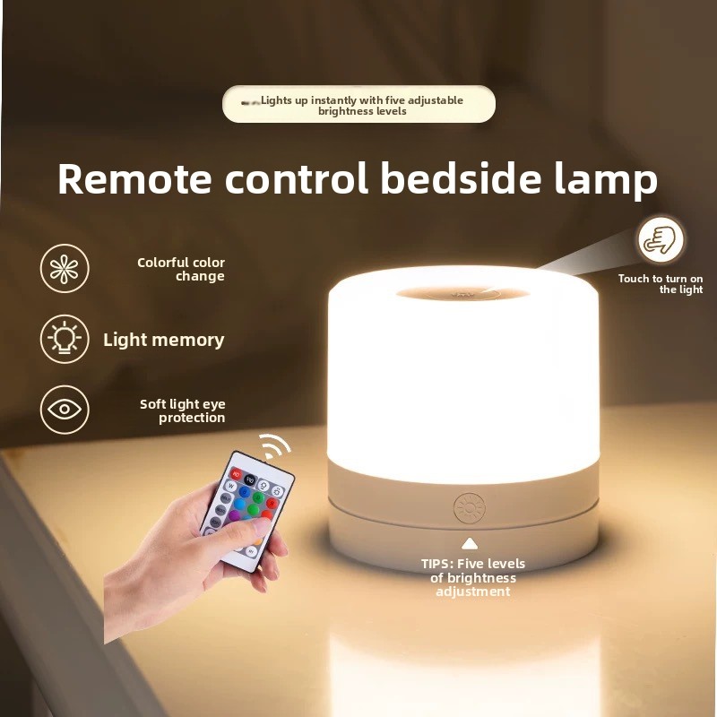 Led Nachttischlampe Mit Fernbedienung Weiße Basis Wiederaufladbar Student Wohnheim