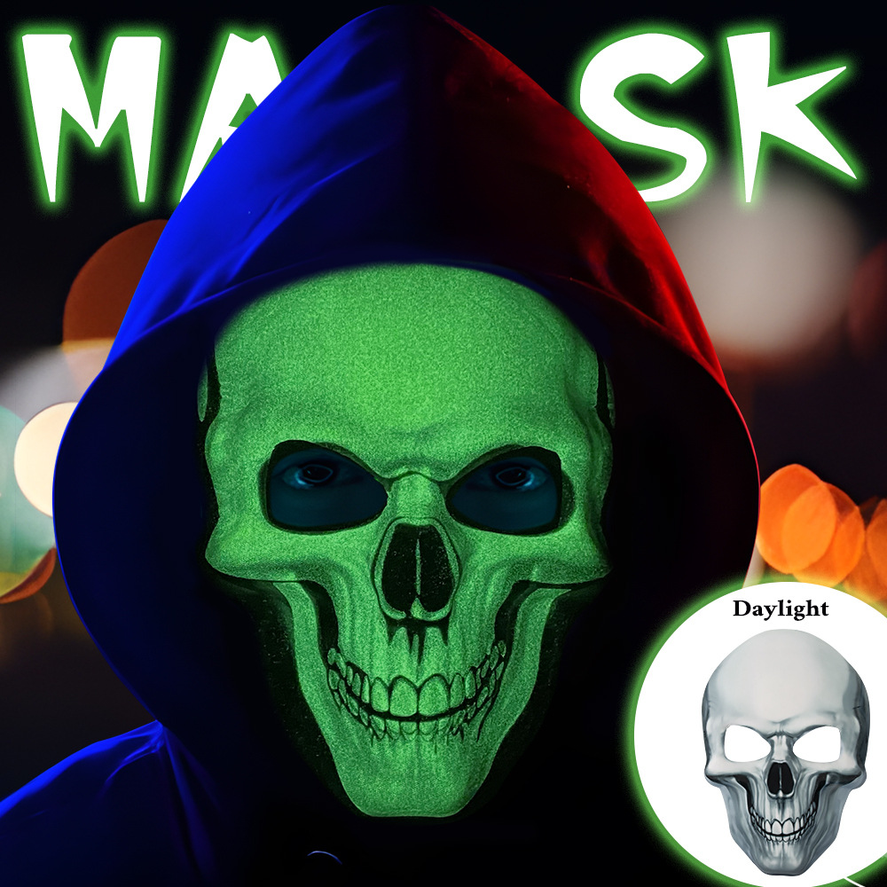Phosphoreszierende Grüne Totenkopf Maske Halloween Maskenball Leuchtet Im Dunkeln Gruselig