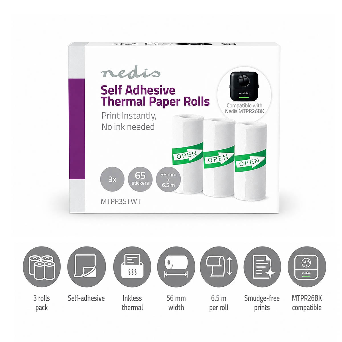 Thermotransfer-etikettenpapierrollen, 56 Mm X 3 M, 3er-pack