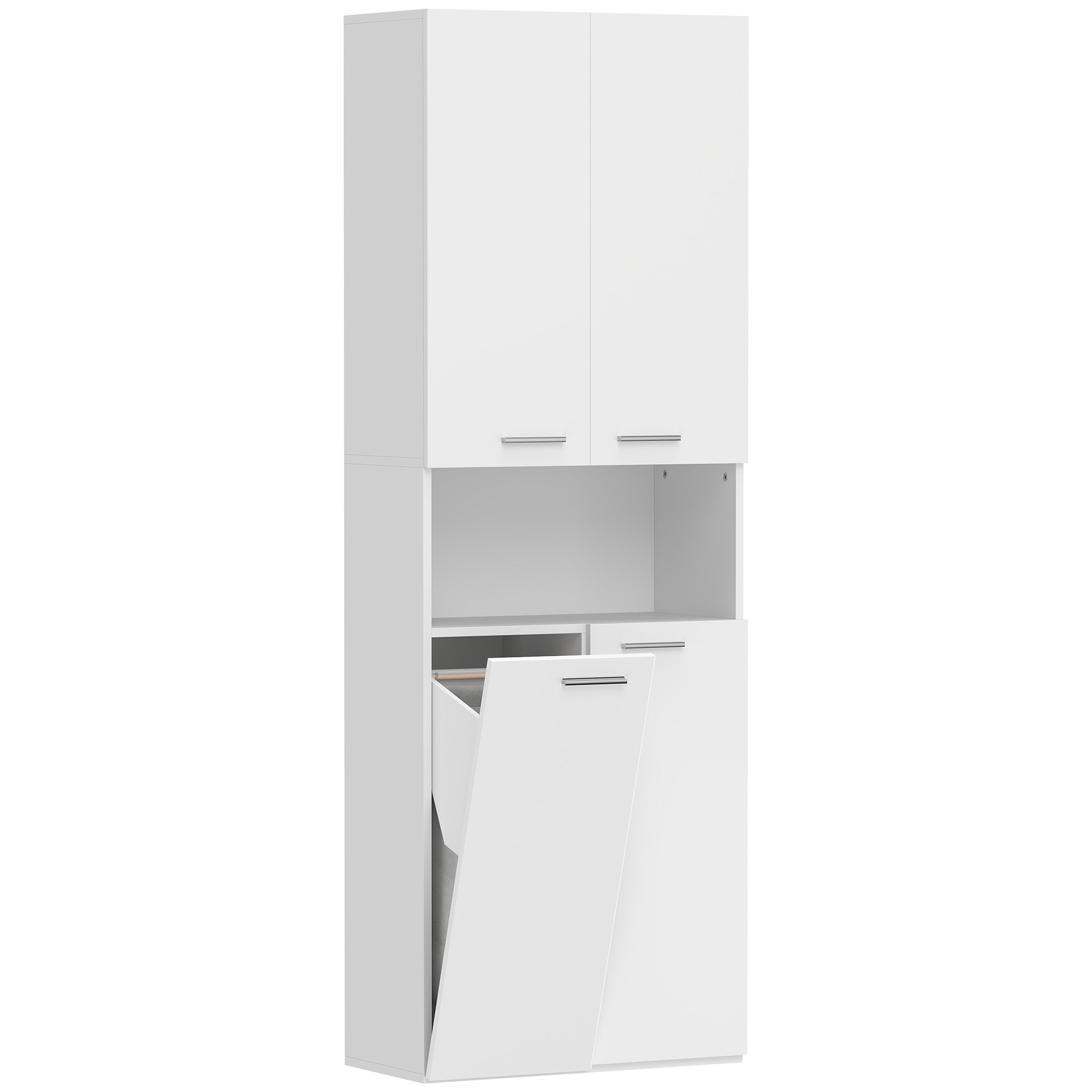 Hoher Weißer Badezimmerschrank Mit Wäschekorb, 174 Cm