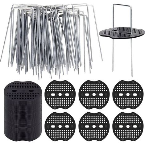 50 Stück Bodenanker-pfähle Mit Unterlegscheiben, Rostfreie Stahl-u-nägel Zur Befestigung Von Folien, Kunstrasen, Zäunen Und Im Gartenbau