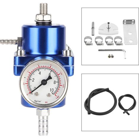 Jeffergarden Universal-kraftstoffdruckregler (fpr) Aus Aluminiumlegierung, Mit Einstellbarem Manometerschlauch 0-140 Psi