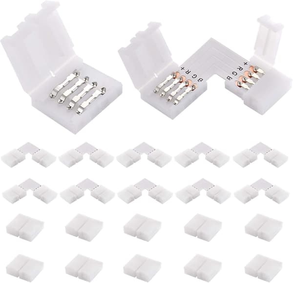 20 Zuverlässige Steckverbinder Für Smd5050 Rgb-led-streifen. Enthält: 10 Abgewinkelte (l) Und 10 Gerade Steckverbinder (je 4 Pins).