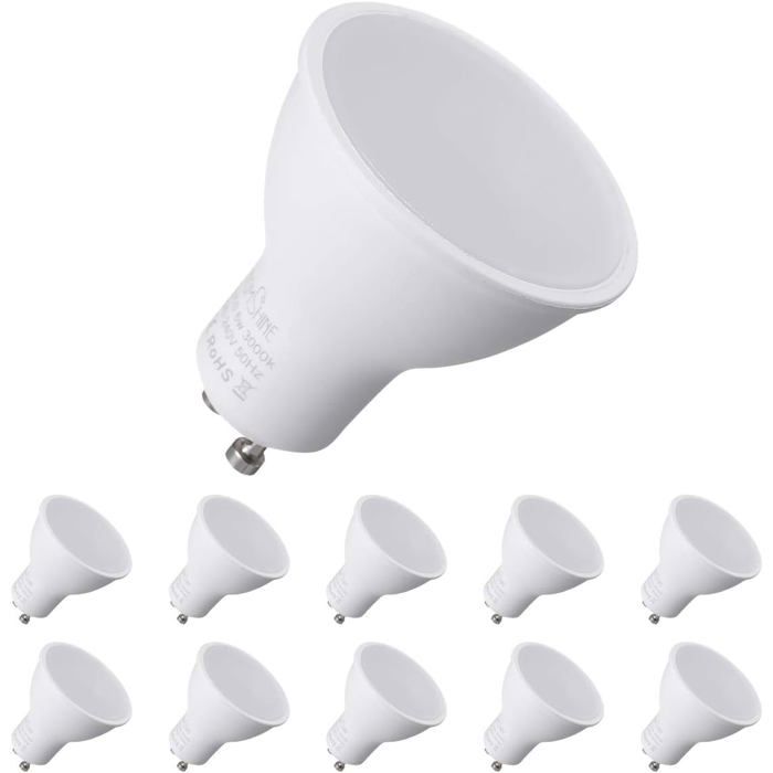 Packung Mit 10 Gu10 7w Led-lampen (entspricht 70w), 550 Lm, Warmweiß 3000k, 120° Abstrahlwinkel