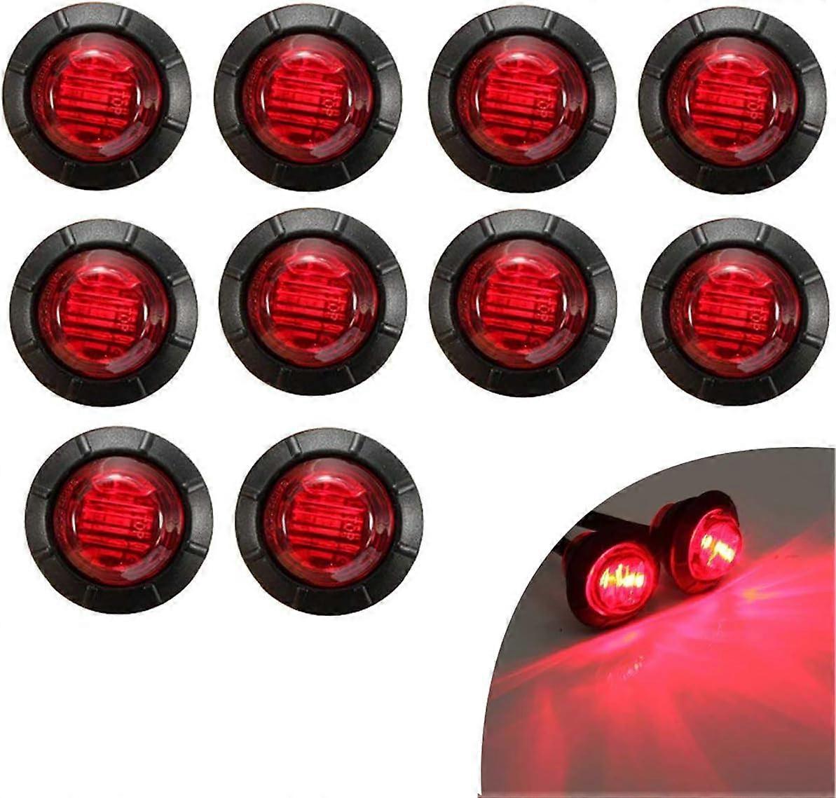 10er-pack 3/4" Led-seitenmarkierungsleuchten Hinten Für Lkws, Anhänger, Kabinenmarkierungen, Wohnmobilmarkierungen, Marine-led-lichtleisten Für Boote, Bremslichter 12v (rot)