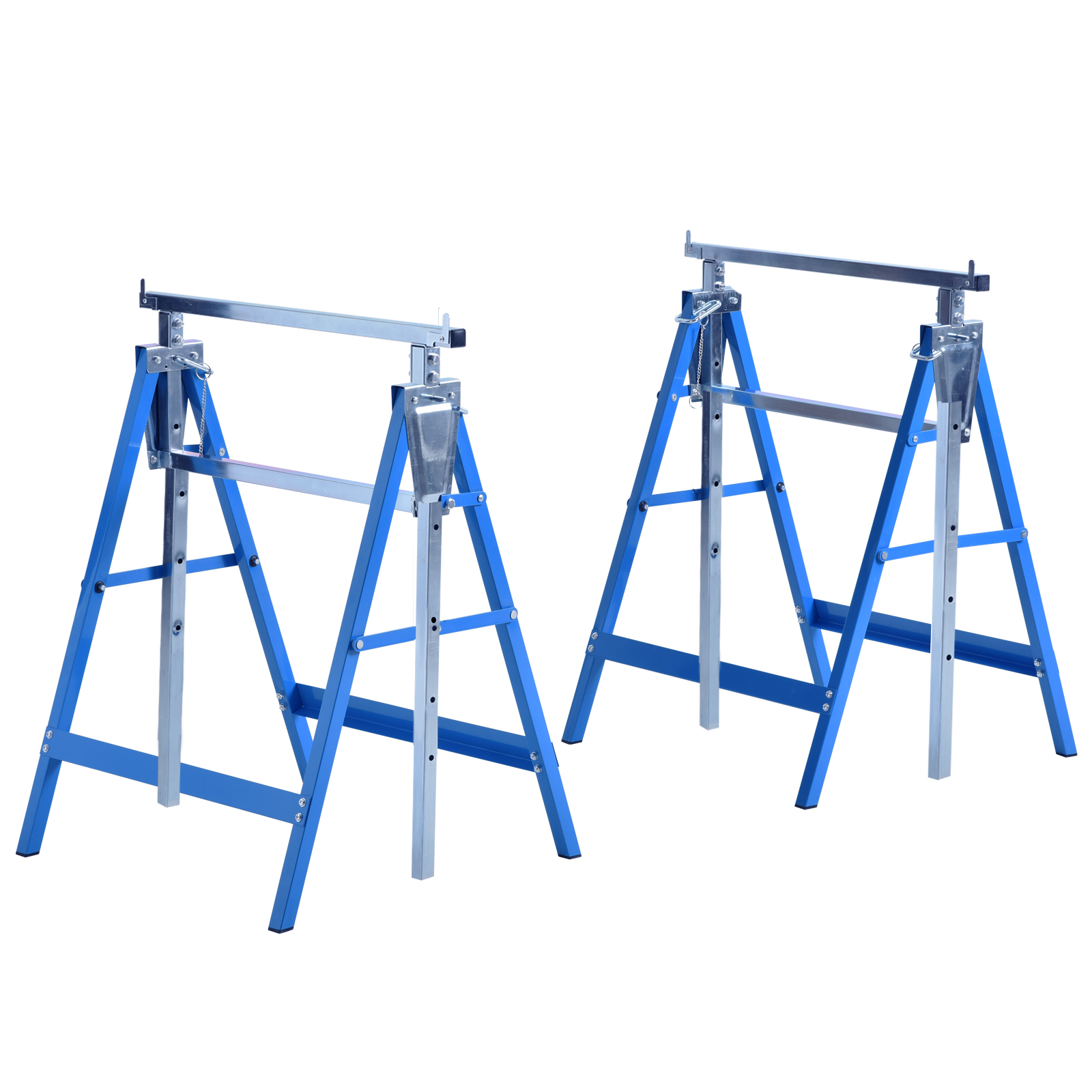 2 Teleskop-arbeitsböcke Klappbar, Höhenverstellbar 80-130 Cm, Stahl, Blau