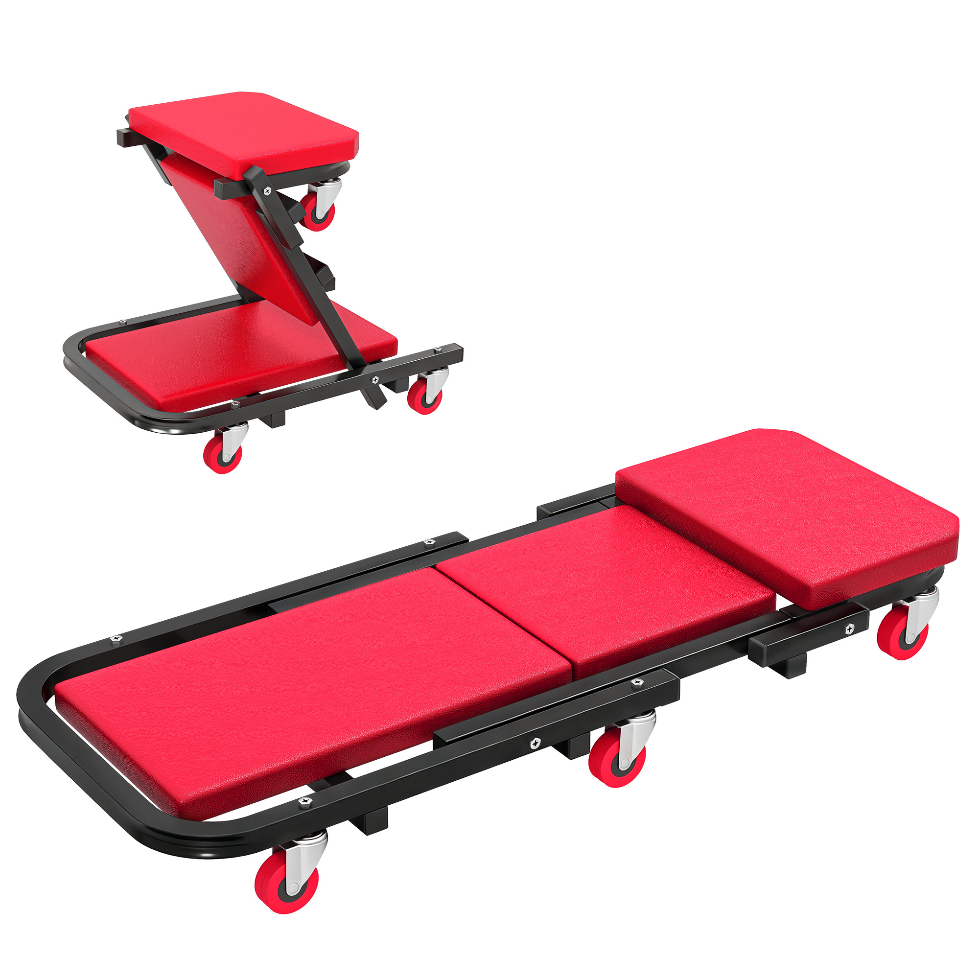 2-in-1 Montagerutscher Und Werkstattsitz, Klappbar, Bis 150 Kg, 101,5x40x13,5 Cm, Rot