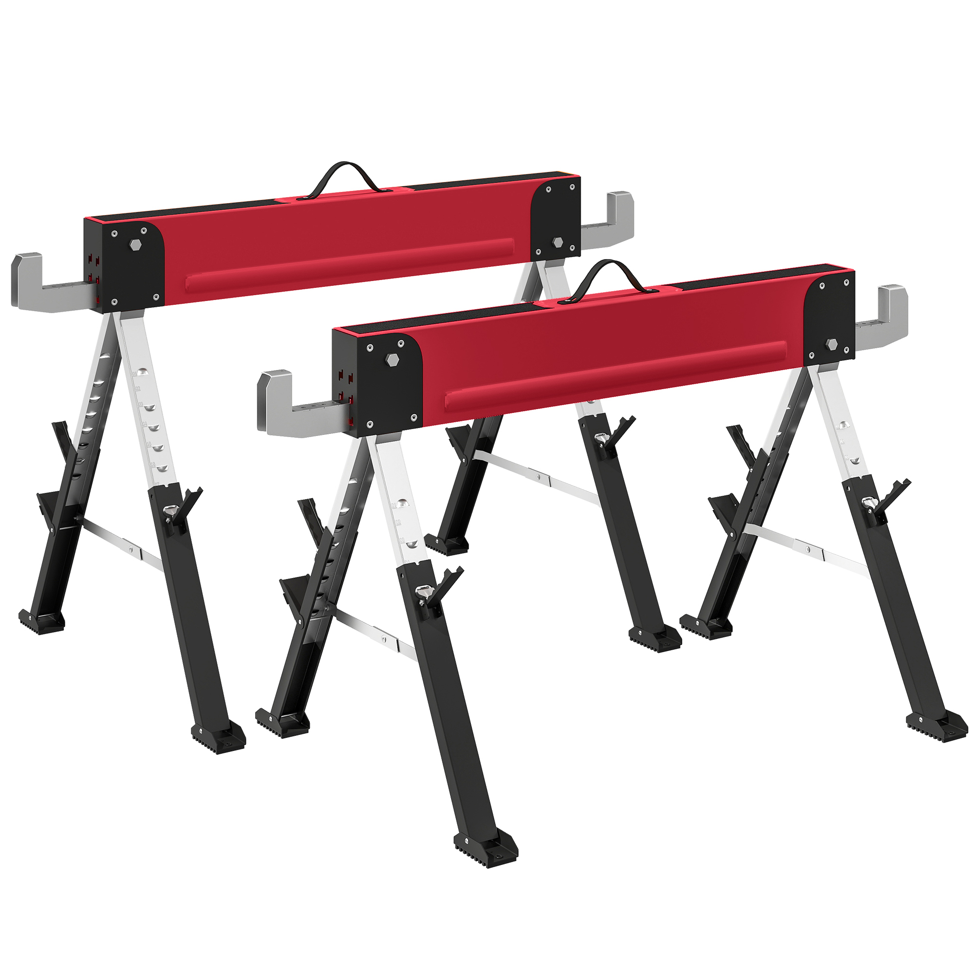 2er Set Arbeitsbock Bis 1160 Kg, Klappbar, 7-fach Höhenverstellbar 64-81 Cm, Metall, Rot