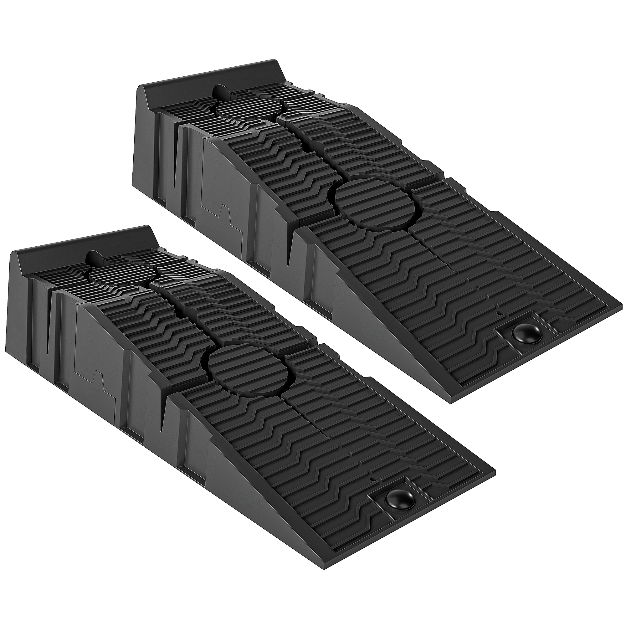 2er Set Auto-auffahrrampen Aus Kunststoff, Bis 5 T, 91x30x21 Cm, Schwarz