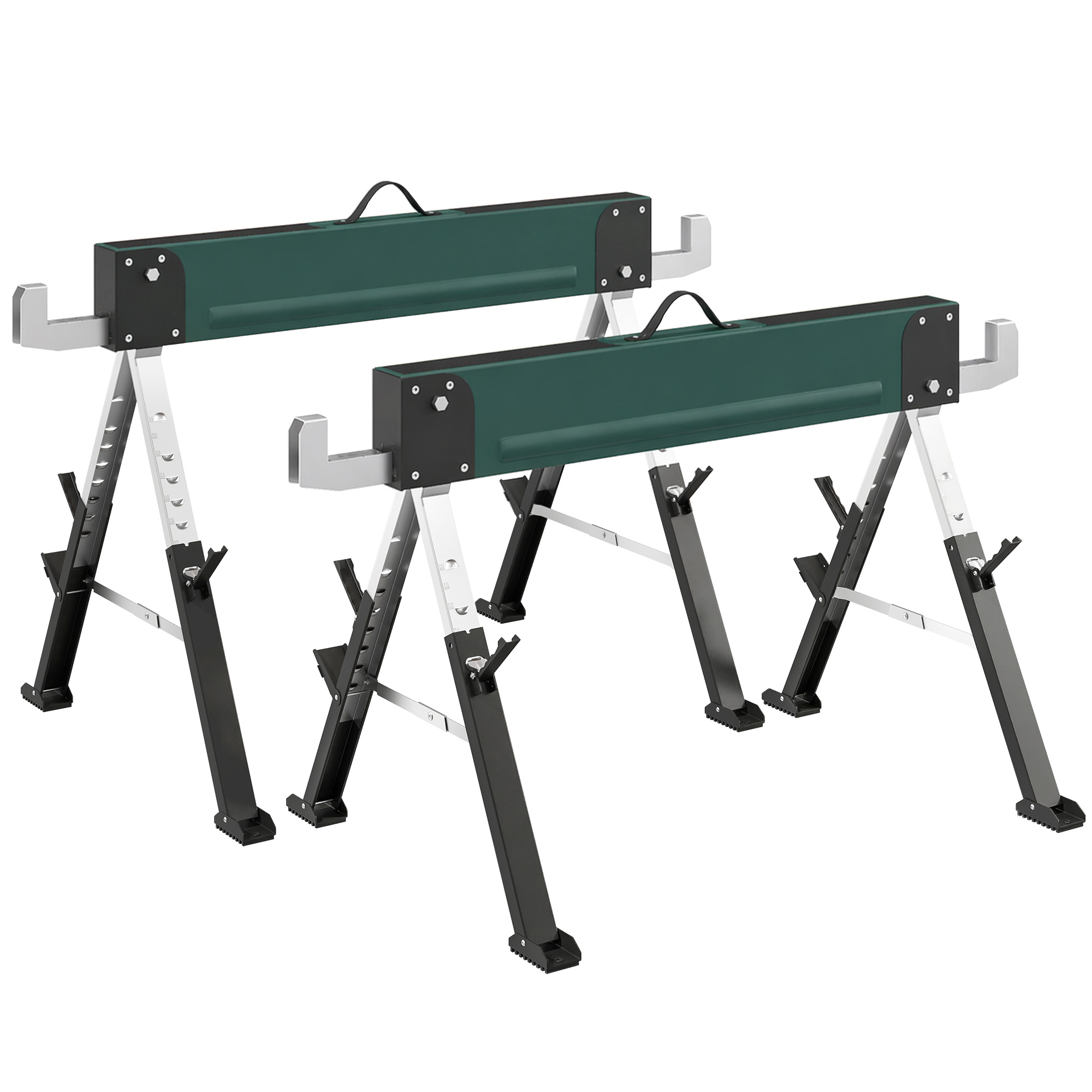 2er Set Klappbare Arbeitsböcke Metall, 1160 Kg, Höhenverstellbar 64-81 Cm, Grün
