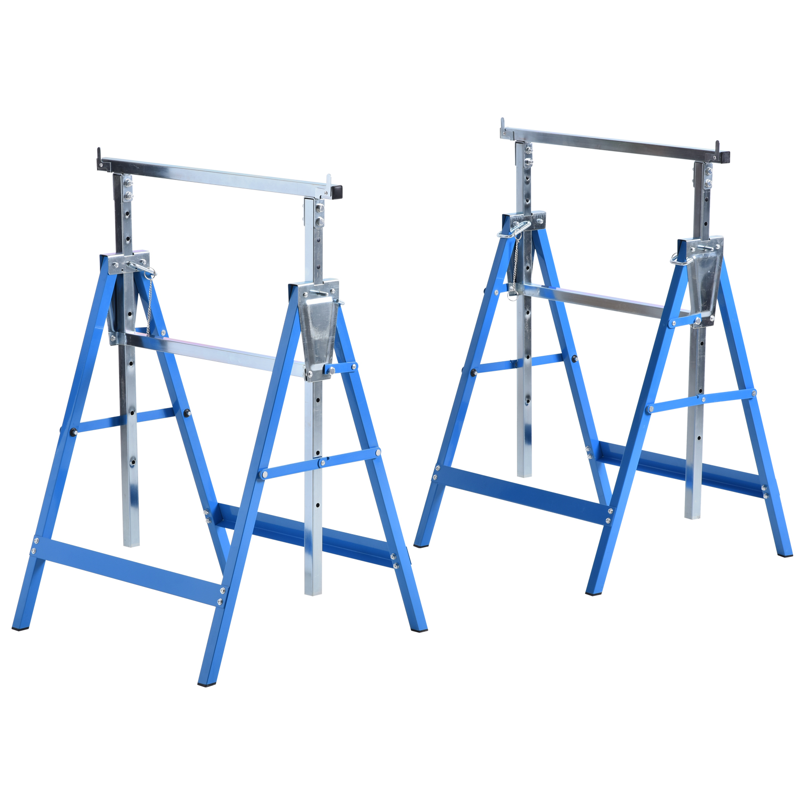 2er Set Klappbare Arbeitsböcke, Bis 200 Kg, Höhenverstellbar 80-130 Cm, Stahl, Blau