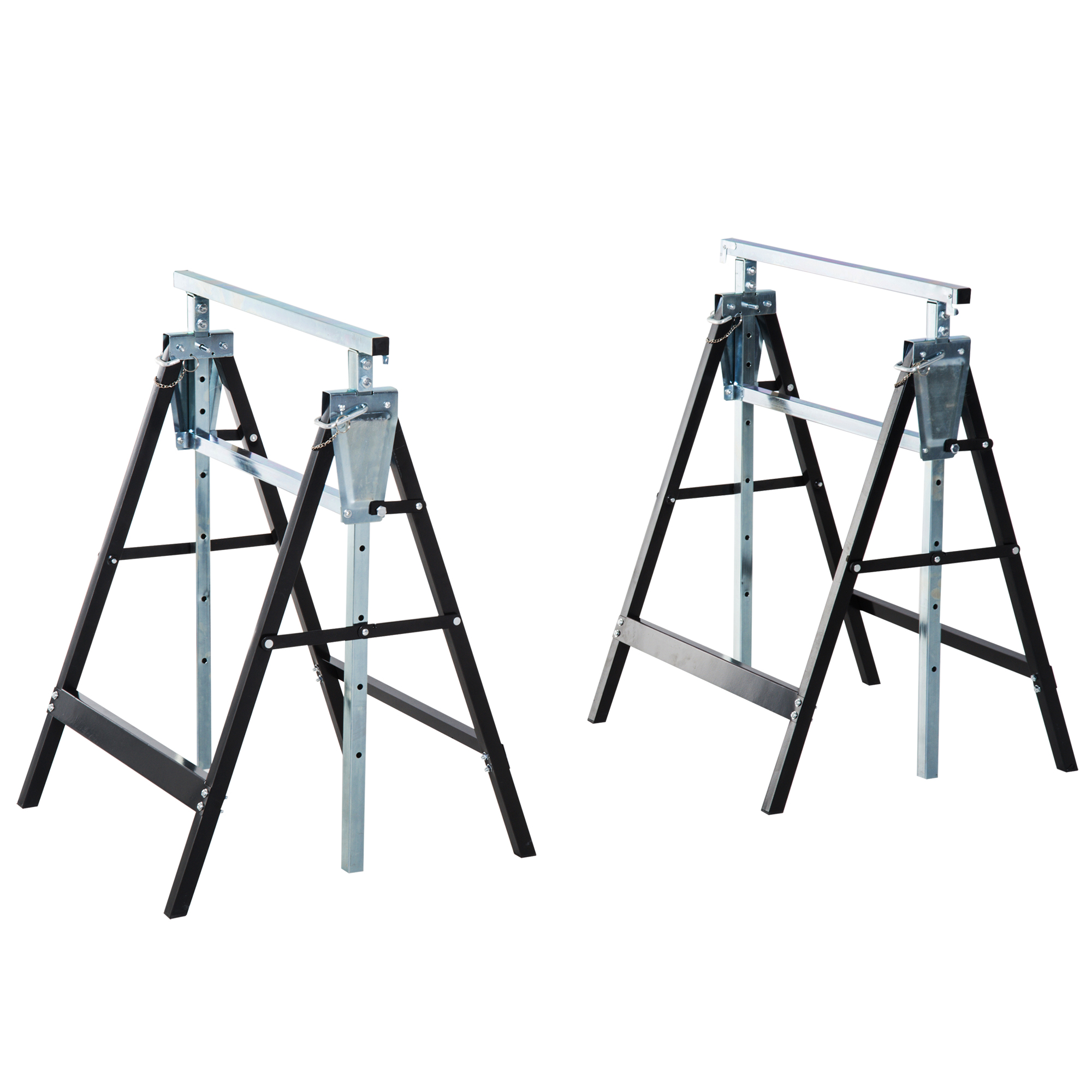 2er Set Klappbare Arbeitsböcke, Höhenverstellbar 80-130 Cm, Stahl, 200 Kg, Schwarz