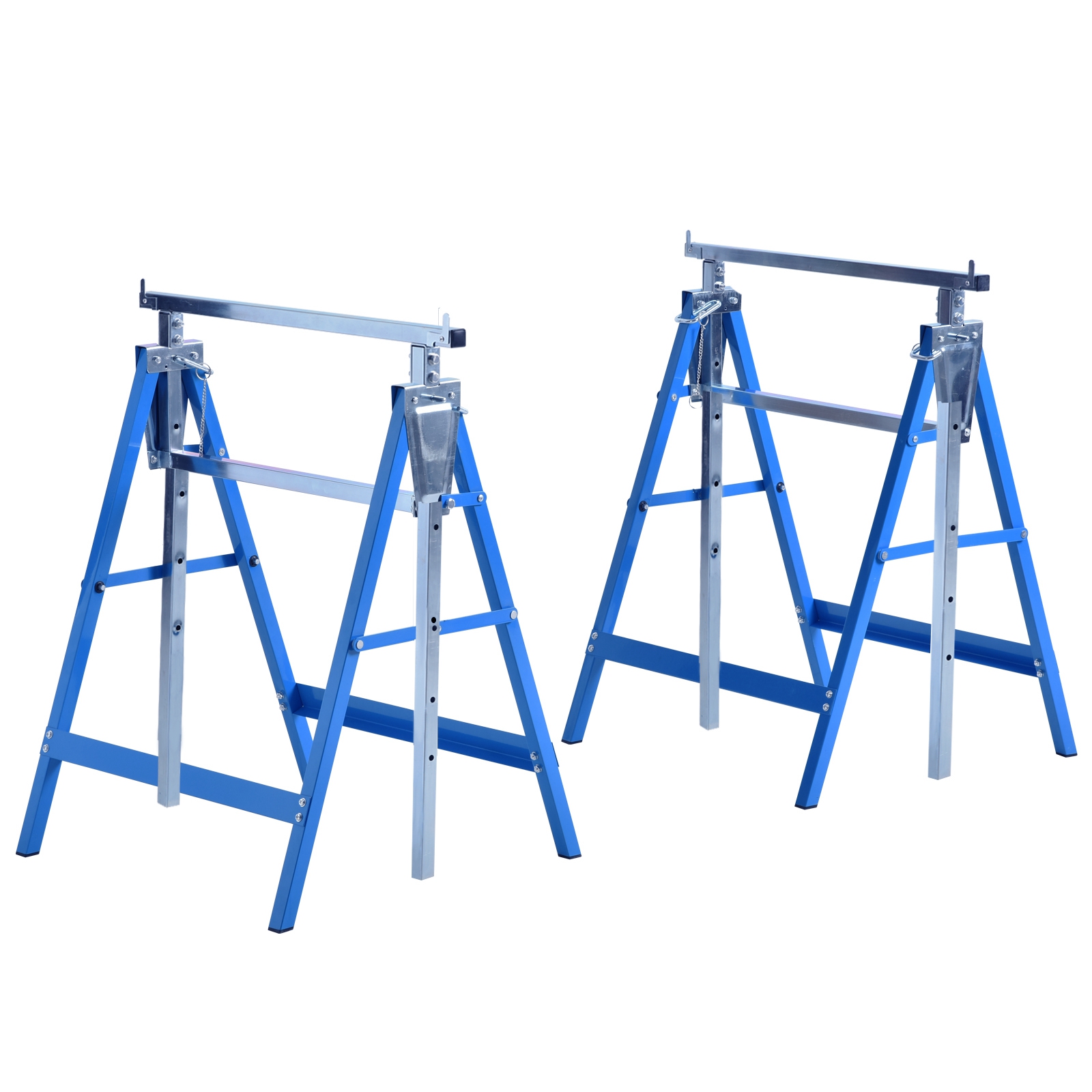 2er Set Klappbare Metallene Arbeitsböcke, Höhenverstellbar, Stahl-sägeböcke, 68x58x80-130 Cm, Blau
