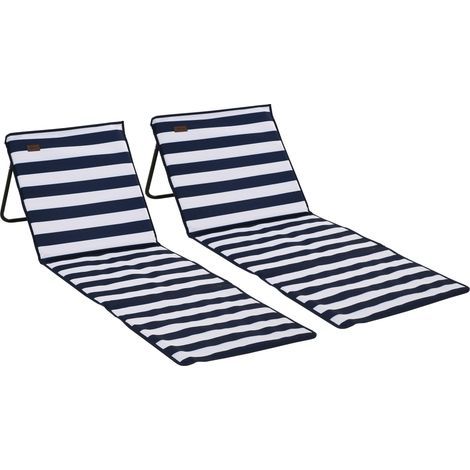 2er-pack Faltbare Und Verstellbare Strandliegen Mit Tragetasche Und Zeitschriftentasche, Aus Stahl Und Blau-weißem Oxford-gewebe.