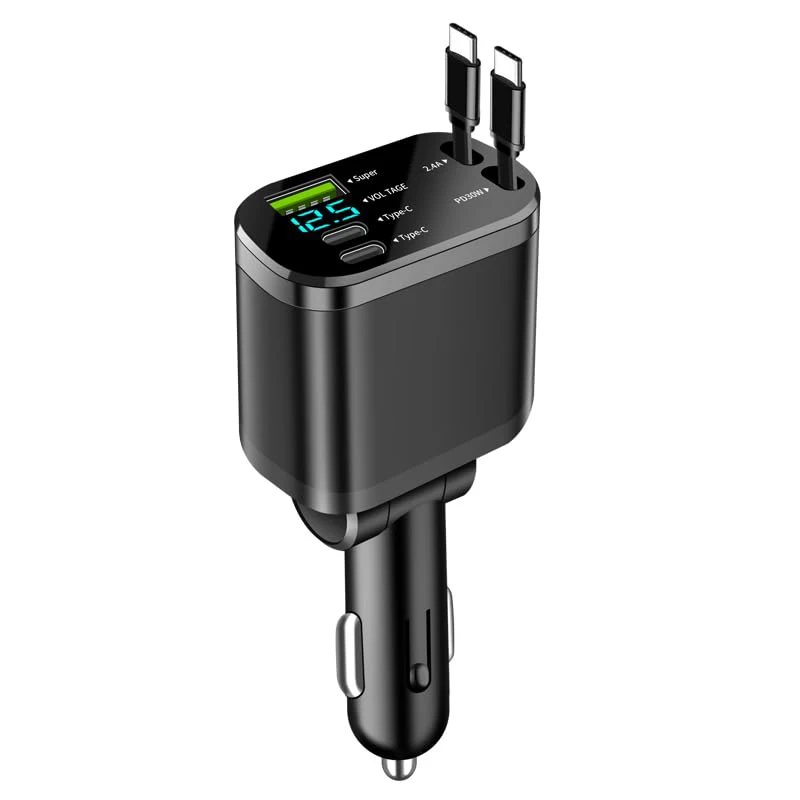 5-in-1 Usb-c 100w Schnell-autoladegerät Autoladegerät Mit Einziehbaren Kabeln
