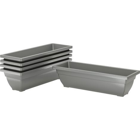 5er-set Stapelbare Kunststoff-blumentöpfe, 59 X 21 X 16 Cm, Witterungsbeständig, Für Innen- Und Außenbereich Geeignet, Grau