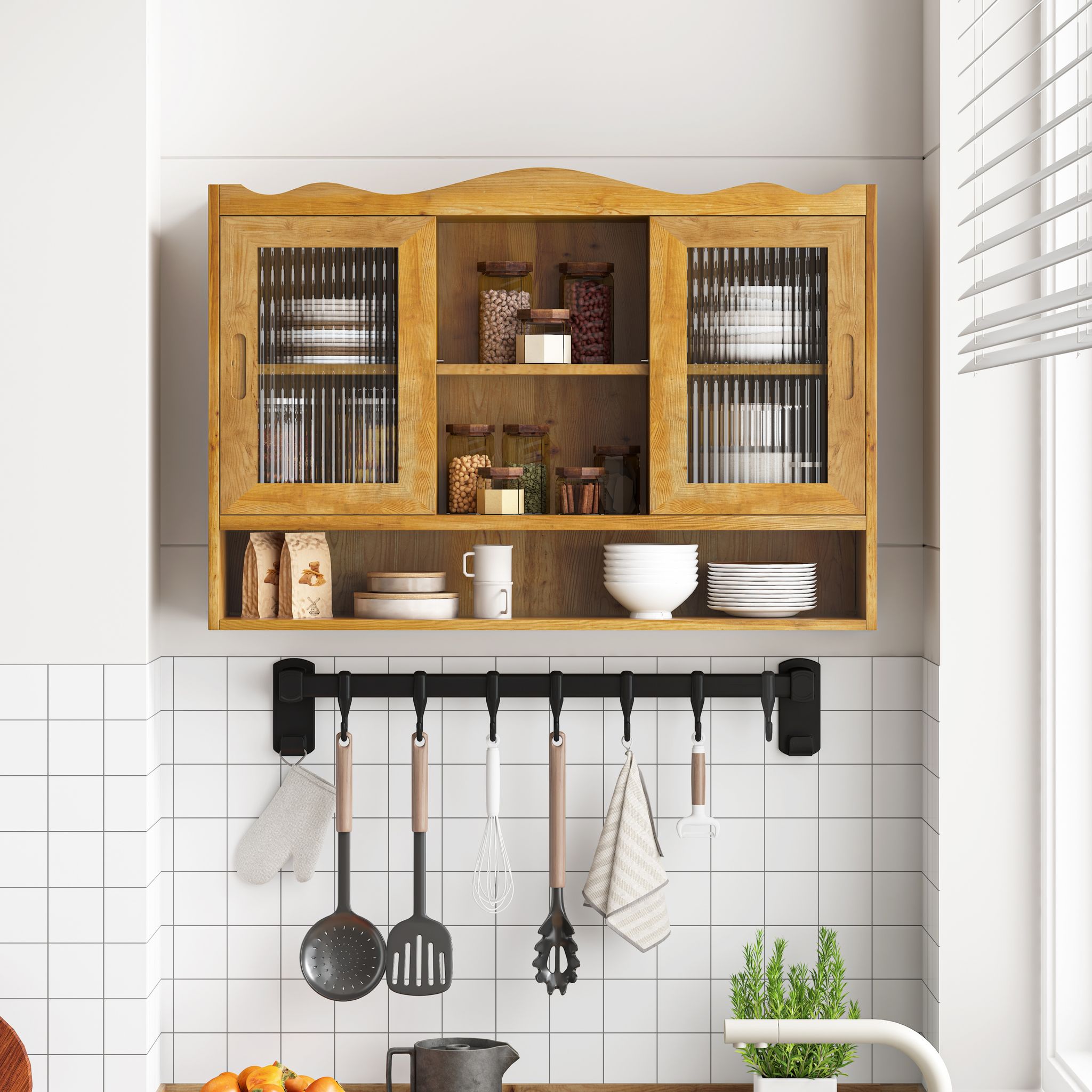 90 Cm Retro Schwebetürenschrank, 2 Türig, 3 Ablagen, Badezimmer,küche,esszimmer, 90x20x60 Cm