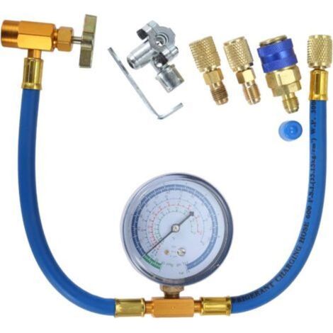 Kit Für Flexible Klimaanlage Mit Manometer 2,75" – Kompatibel Mit R134a, Mit Hahn, Schnellkupplungen, 1/4"-steckadapter Und Bpv31-perforationsventil, Zur Befüllung Mit Kältemittel