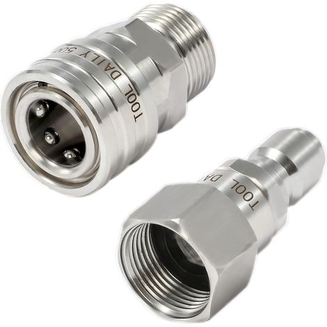 Ensemble Adaptateurs Nettoyeur Haute Pression Pivot – M22 14mm Vers 3/8" – Connexion Rapide Acier Inoxydable – 5000 Psi