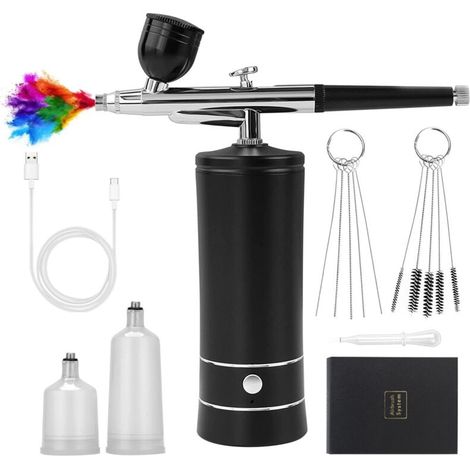 (noir) Kabelloses Airbrush-set Mit Kompressor, Tragbares Mini-airbrush, Wiederaufladbares Airbrush Für Nägel, Modellbau-lackierung