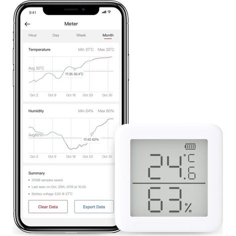 Kabelloses Thermometer-hygrometer, Feuchtigkeits- Und Temperatursensor Mit Warnungen, Kompatibel Mit Alexa