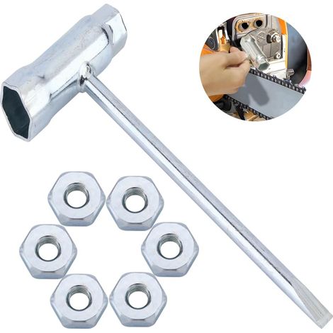 13mm/19mm Zündkerzenschlüssel Mit 6 Stück 8mm Muttern Für Stihl Kettensägen 017 019 020 023 025 036 046 048 Ms170 Ms230 Ms360 Ms640 Und Weitere (t-schlüssel Mit 6 Muttern)