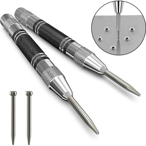 8-teiliges Automatisches Körner-set, Automatischer Zentrierkörner, Gefederter Zentrierkörner, Automatischer Körner Mit Einstellbarer Schlagkraft Für Holz, Wand Und Metall, Mit 2-teiligem Wechselkorn
