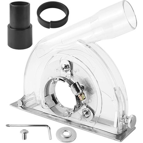 Carter Aspiration Meuleuse 125 Mm/100 Mm/150 Mm Avec Clé Hexagonale Et Rondelles, Capot De Meuleuse D'Angle Avec Fentes De Guidage Pour Disques À Tronçonner De 90 Mm, 115 Mm Et 125 Mm