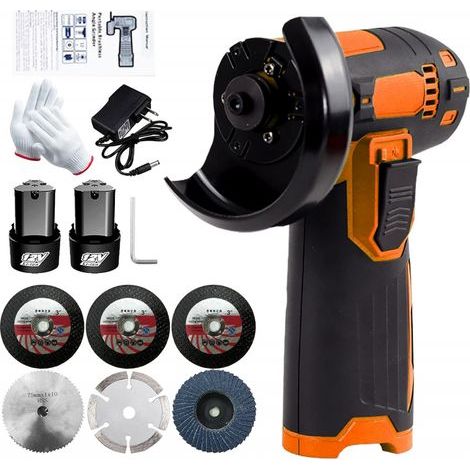 Winkelschleifer, Weytoll Mini Akku-winkelschleifer 12v 19500rpm Mit 6 Trennscheiben Ø 76 Mm, 2 Batterien 1300mah - Orange