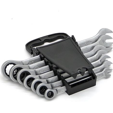 Ratschkasten Mit Festem Kopf, Schlüsselgriff, Handgriffe, Diy-werkzeuge, 7-teilig / Set, Schwarzer Kunststoff-rack-verpackung