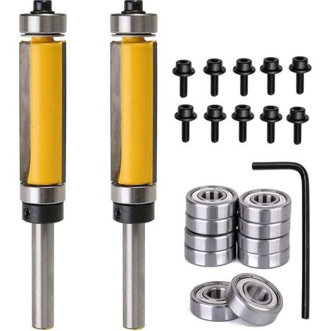 2-teiliges Set Bündiger Fräser Mit 1/4"-schaft, Mit Oberen Und Unteren Führungen, Schneidwerkzeug Für Holzarbeiten, Inklusive 10 Ersatzführungen Für Obere Montage