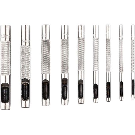 9-teiliges Set Aus Hohlen Stahlstempeln Von 2,5 Bis 10 Mm Für Leder, Uhren, Stoffe, Gürtel Und Dichtungen Mit Aufbewahrungstasche