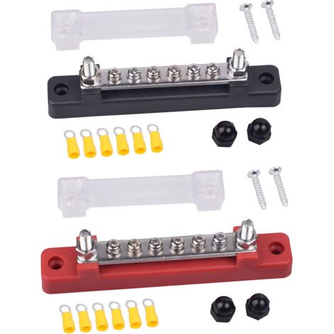 12v-48v Dc-stromverteilungsblock, Elektrischer Verteilerblock Mit 150a Und 6 X M4-klemmschrauben Für Auto, Lkw Und Boot, 2 Stück (rot/schwarz)