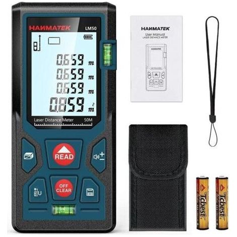 Digitales Laserentfernungsmessgerät, Lm50 50 M Digitales Laserentfernungsmessgerät, Länge/fläche/volumen/pythagoras Mit Lcd-hintergrundbeleuchtung, Ip54 (50m)