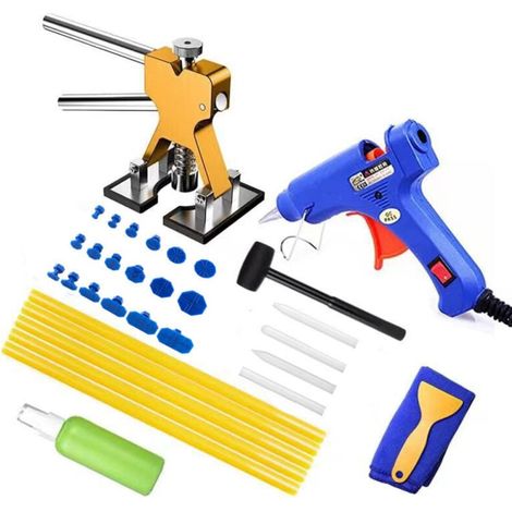 Karosserie Dellenreparatur Kit Ohne Lackieren (gold) 34-teilig Mit Klebepistole, Goldener Ausziehhaken Für Auto, Kühlschrank, Motorradkarosserie, Tür