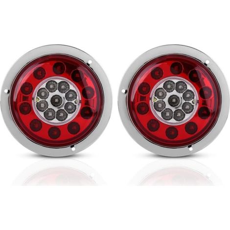 2 Stück 12v-24v Dc Paar 4,3 Zoll Runde 19 Led Lkw Anhänger Bremslicht Blinklicht Rücklicht Chromring Zweifarbig Für Lkw Anhänger Autos Wohnwagen