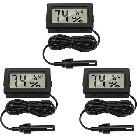 Digitalthermometer Mit Hygrometer Und Externem Sensor – Temperatur- Und Feuchtigkeitsmesser Für Reptilien, Brutkästen, Geflügel, Terrarien, Wohnzimmer Und Büros (3 Stück)