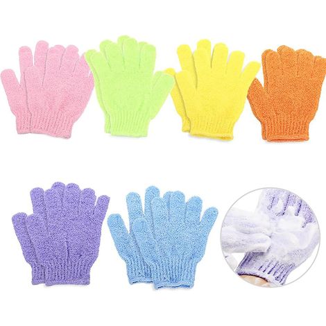 6 Paar Peeling-handschuhe, Set, Peeling-körperhandschuhe, Peeling-badehandschuhe Für Damen, Herren Und Kinder, Zur Anwendung Beim Duschen, Baden, Im Spa Und Bei Massagen (pink, Blau, Grün, Gelb, Lila,