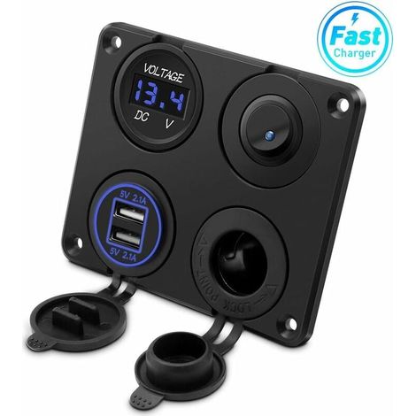 Zigarettenanzünder-steckdose, Doppel-usb-anschluss 4,2 A, Dc-12v-steckdose, Schalter Und Led-voltmeter-anzeige, Wasserdichte Stromladedose Für Auto 12v/24v, Boote Und Marine, Motorrad, Ca