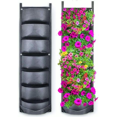 7 Taschen Für Hängende Kulturen, Vertikale Hängende Wandblumentöpfe Zur Dekoration Des Hauses Im Gartenhof (schwarz)
