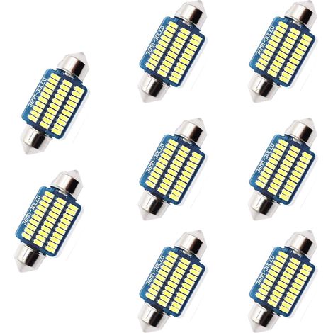 Ampoule Led Voiture,8pc,36mm,500 Lumens,3 Watts Lumens,30msd,12 V Eclairage Intérieur À Led,led Voiture,c5w Led,xénon,plug And Play,plafonnier De Voiture À Led,blanc