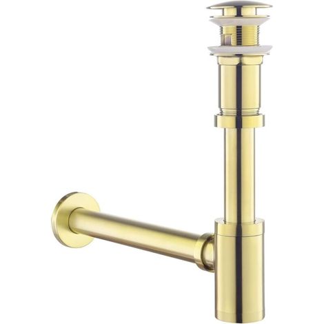 Kit – Siphon Mit Ablauf Und Überlauf Für Waschbecken, Gebürstetes Gold, Universelles Messing-design, Geruchshemmender Siphon, 1 1/4 Syphon Sifon