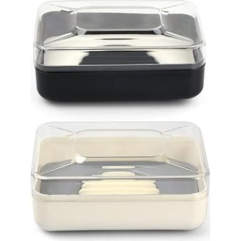 Pack Von 2 Luxuriösen Seifenschalen Mit Deckel, Reise-seifenbox, Feste Seifenbox, Ideal Für Badezimmer, Toilette, Küche (schwarz Und Weiß)