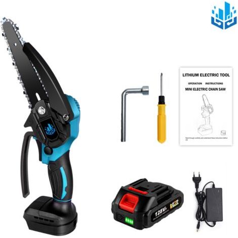 Batteriebetriebene Kettensäge Elektrosäge 1200w, Mini Kabellose Elektrische Kettensäge 6 Zoll Für Makita 18v - Einstellbare Geschwindigkeit Zum Holzschneiden - Blau Mit 1 Akku