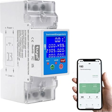 Wlan-trennschalter, Intelligenter Energiezähler Mit Kwh-anzeige 80a Und Timer-funktion, Überspannungs-/unterspannungs-/überstrom-/leckstromschutz 80-300vac 2p